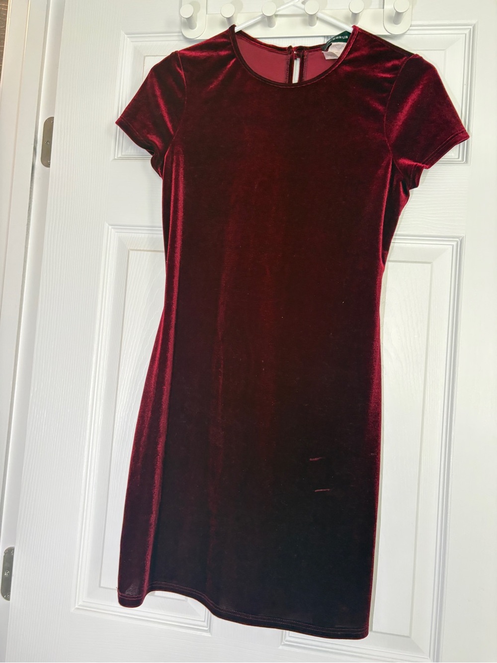 B Darlin Burgundy Velvet Short Sleeve Mini Dress